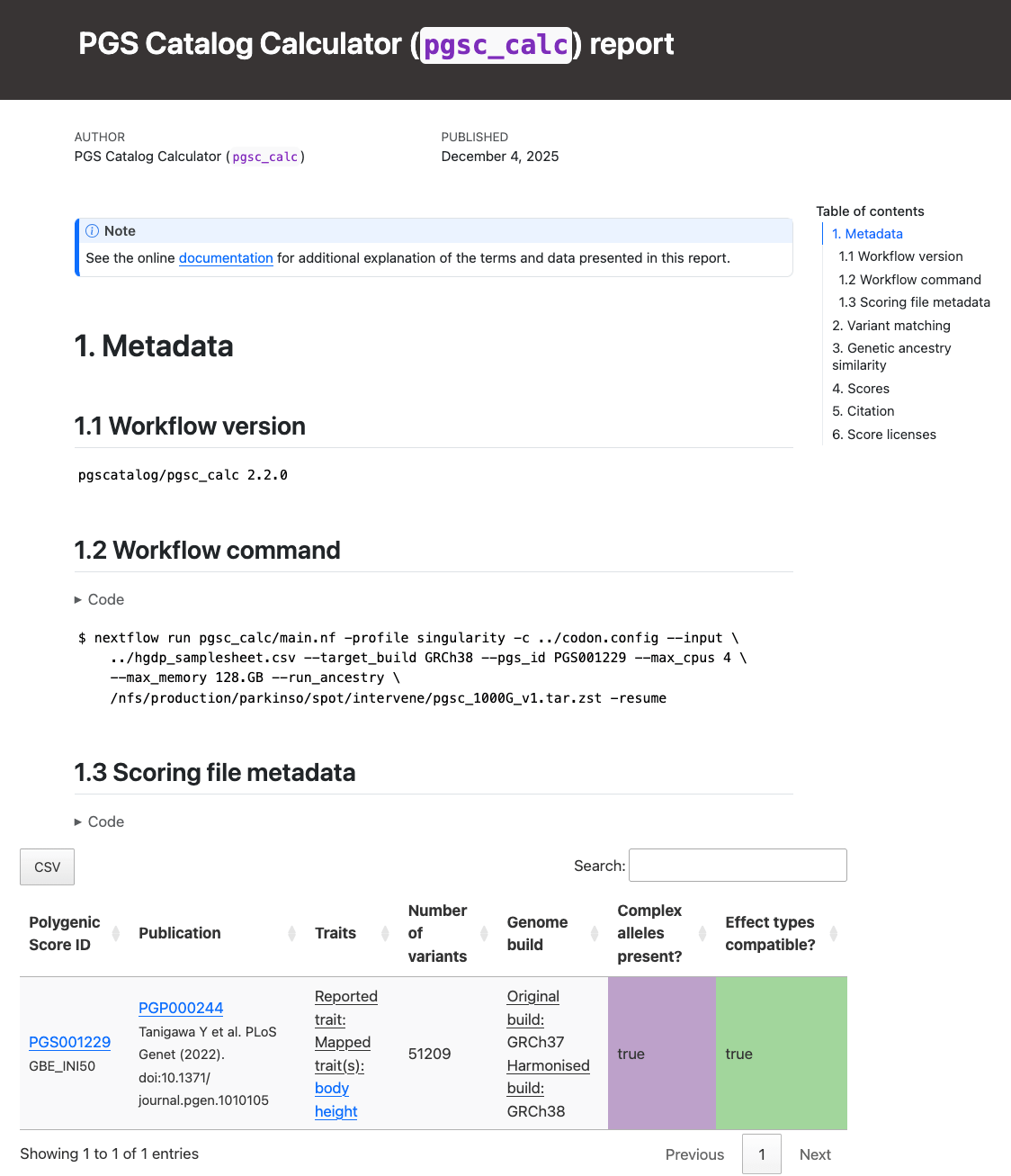 Report Section 1 (Metadata)