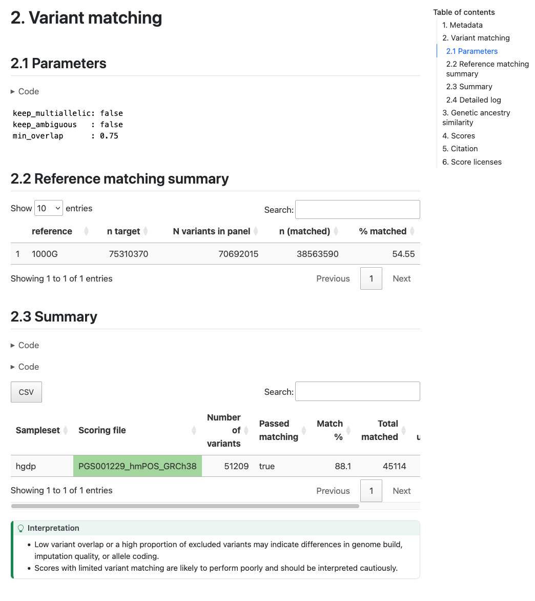 Report Section 2 (variant matching)